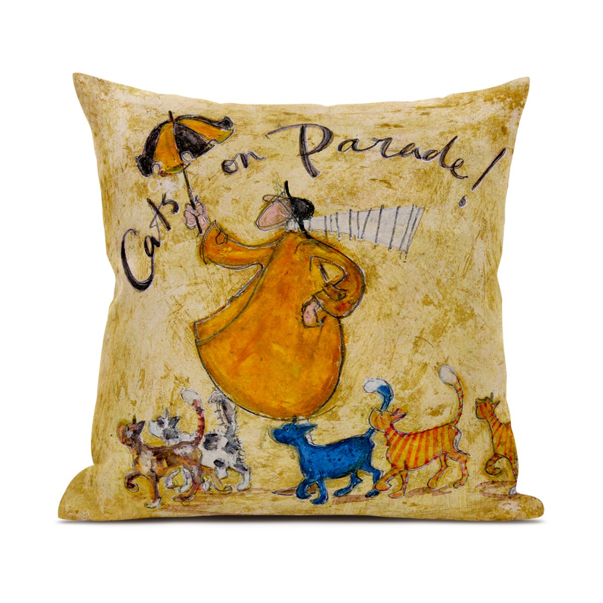 Cats on Parade - Mustard Cushion Cover